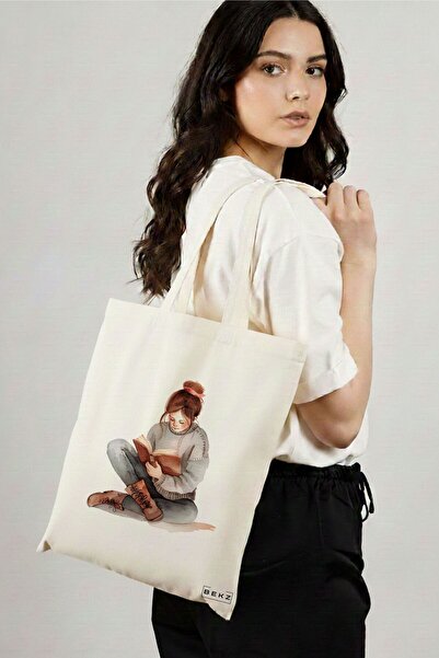 BEKZ Sacosa Cumparaturi Textila, Geanta Tote, model The bookie girl 36 38 x 3...