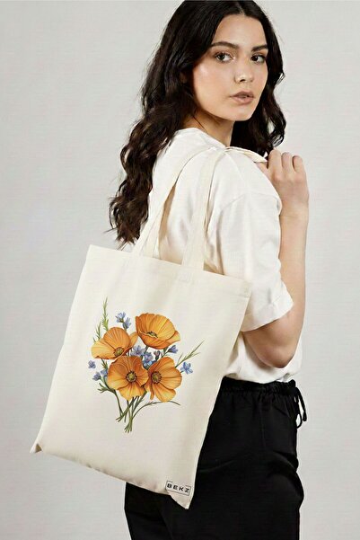 BEKZ Sacosa Cumparaturi Textila, Geanta Tote, model Flowers 12 38 x 34.5 cm, ...