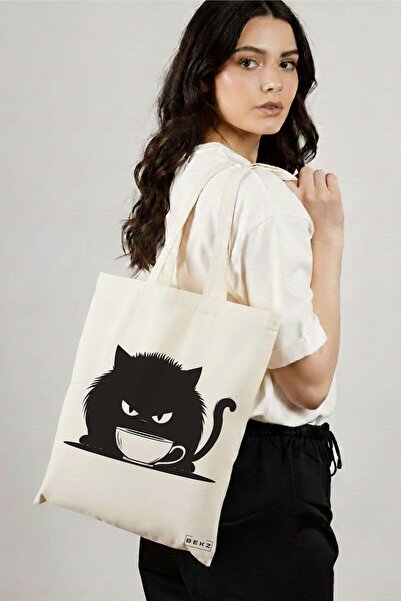 BEKZ Sacosa Cumparaturi Textila, Geanta Tote, model Caffeine Cat 27 38 x 34.5...