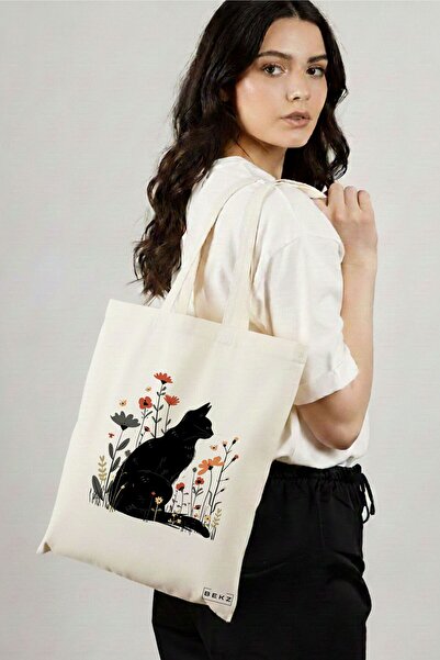 BEKZ Sacosa Cumparaturi Textila, Geanta Tote, model Cat and Flowers 6, 38 x 3...
