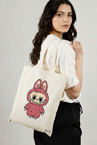 BEKZ Sacosa Cumparaturi Textila, Geanta Tote, model Labubu 3 38 x 34.5 cm, Al...