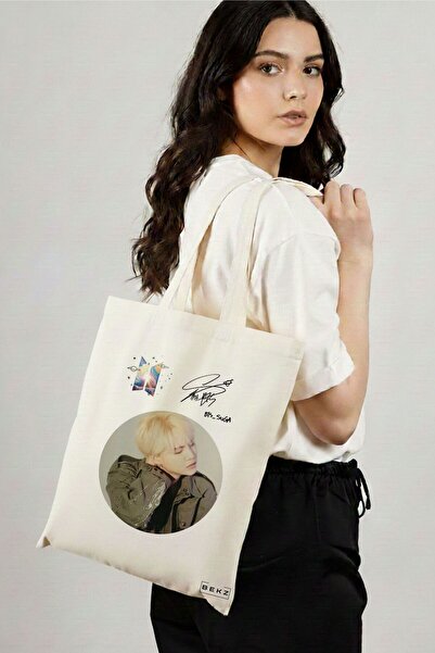 BEKZ Υφασμάτινη Τσάντα Αγορών, Τσάντα Ώμου, Μοντέλο BTS Suga, 38x34.5 εκ., Λε...