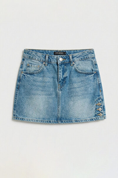 it's basic Women's Tint Denim Color 2S6-3 Mini Length Side Buttoned Denim Skirt
