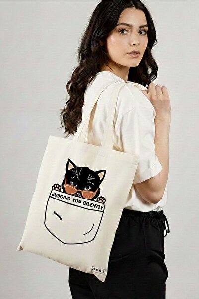 BEKZ Sacosa Cumparaturi Textila, Geanta Tote, model Judging you silently, 38 ...