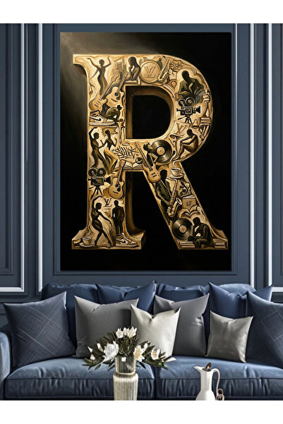 Artmeg Design decorativ cu litera R antică Pânză decorativă - Tablou din lemn...