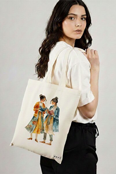 BEKZ Sacosa Cumparaturi Textila, Geanta Tote, model The bookie girl 20 38 x 3...