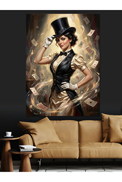 Artmeg Stylish Magician Woman in Top Hat Decorative Canvas - Mdf Wood Painting