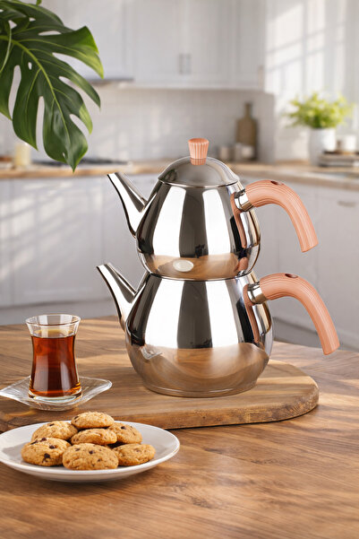 Porsima 1029-1 Damla Bakelite Handle Medium Size Stainless Steel Teapot Set -...