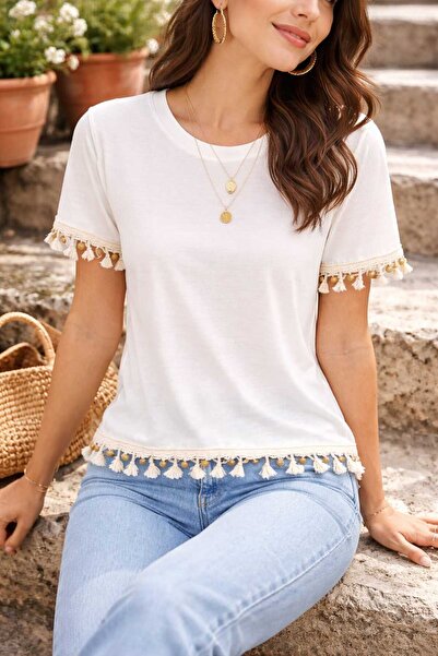 Benedetto Γυναικείο μπλουζάκι με λαιμόκοψη ποδηλάτου, βαμβακερή φούντα, λεπτο...