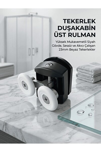 optana Siyah Duşakabin Üst Tekerlek 23 mm Cam Rulman Sessiz Kayar Sistem