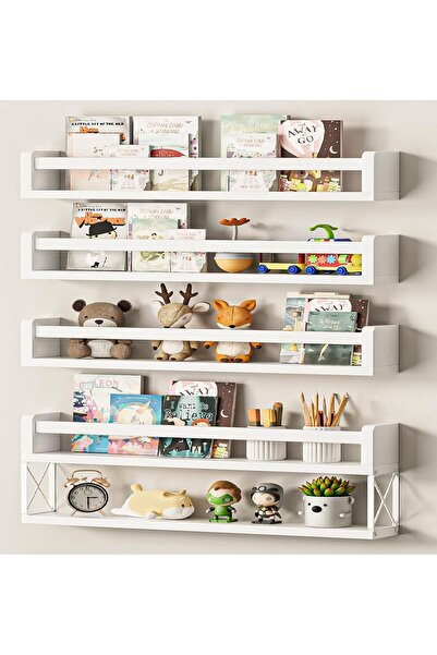 BPA ® 24-inch Floating Bookshelves for Wall, White Nursery Book Shelves Set o...