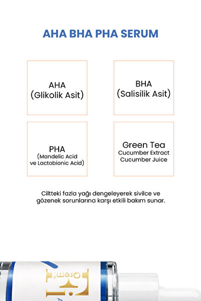 Qremfi AHA + BHA+PHA Serum 30 ml | Pürüzlü Doku ve Gözenek Görünümüne Yönelik Bakım