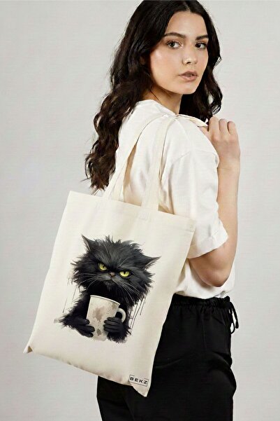 BEKZ Sacosa Cumparaturi Textila, Geanta Tote, model Coffee Addict, 38x34.5 cm...
