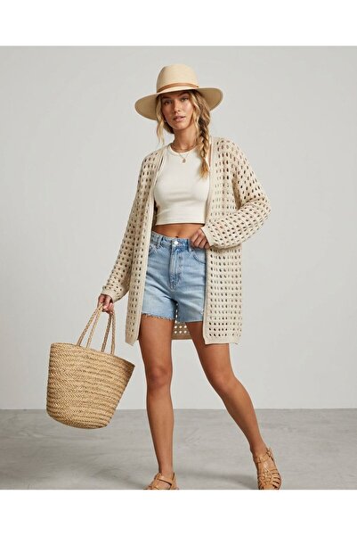 LUXETIQUE Long Cardigan with Openwork