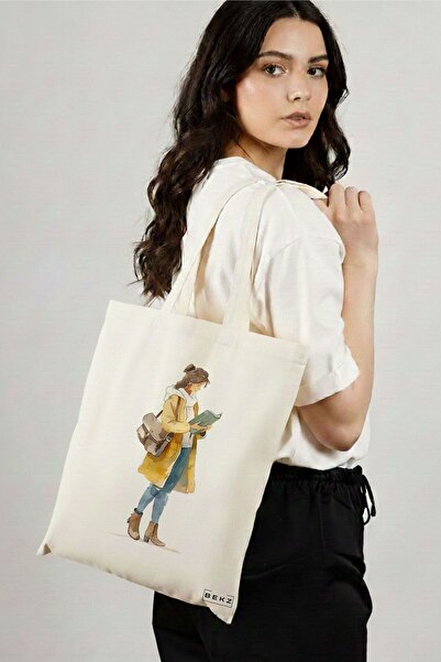BEKZ Sacosa Cumparaturi Textila, Geanta Tote, model The bookie girl 26 38 x 3...