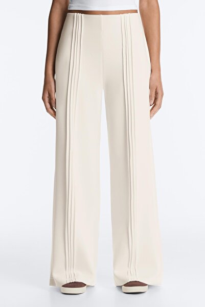 Plain leg trousers with rib detail modal