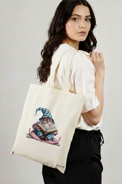 BEKZ Sacosa Cumparaturi Textila, Geanta Tote, model The Bookish Gnome 13 38 x...
