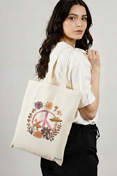 BEKZ Sacosa Cumparaturi Textila, Geanta Tote Colorful Mushrooms 9, 38x34.5 cm...