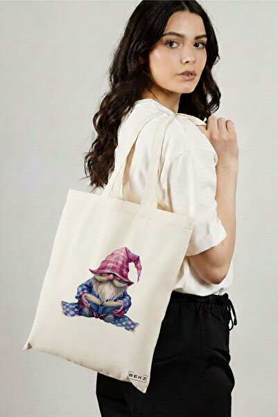 BEKZ Sacosa Cumparaturi Textila, Geanta Tote, model The Bookish Gnome 12 38 x...