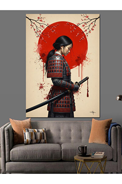 Artmeg Femeie samurai în fața Soarelui Roșu - Tablou decorativ din pânză - Le...