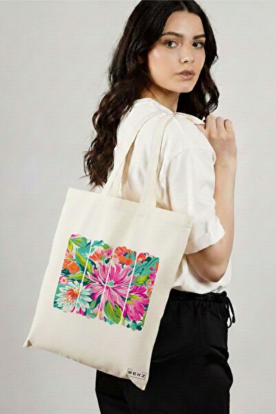 BEKZ Textile Shopping Bag, Tote Bag, Flower Watecolor 5 model, 38 x 34.5 cm, ...