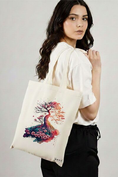 BEKZ Sacosa Cumparaturi Textila, Geanta Tote, model Watercolor Garden, 38 x 3...