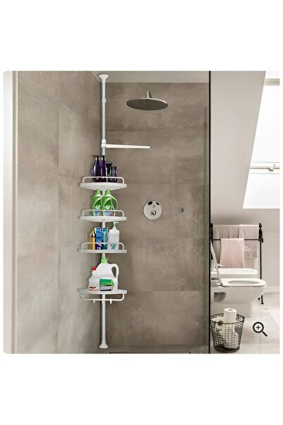 Promagg Разтегателен ъглов рафт за баня, с 4 рафта и кукички, 100x260 см, бял