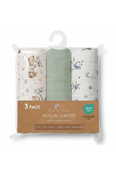 Bocioland Set 3 scutece multifunctionale Green 70x70 cm din muselina 100% bumbac,suprafata texturata