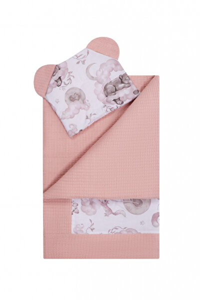 Bocioland Set paturica si pernuta Waffle Dream Pink 75x100 cm,realizat din bu...
