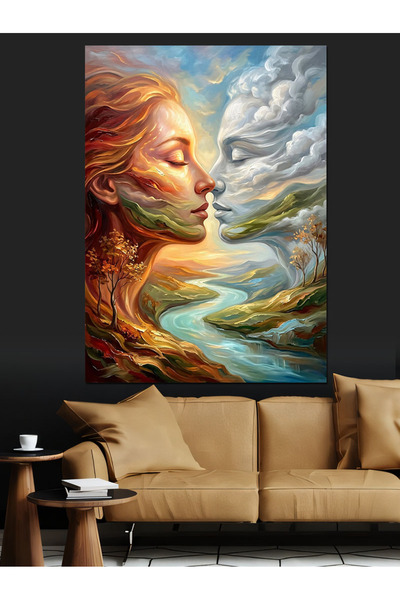 Artmeg Heaven and Earth Kissing Faces Decorative Canvas - Mdf Wood Painting