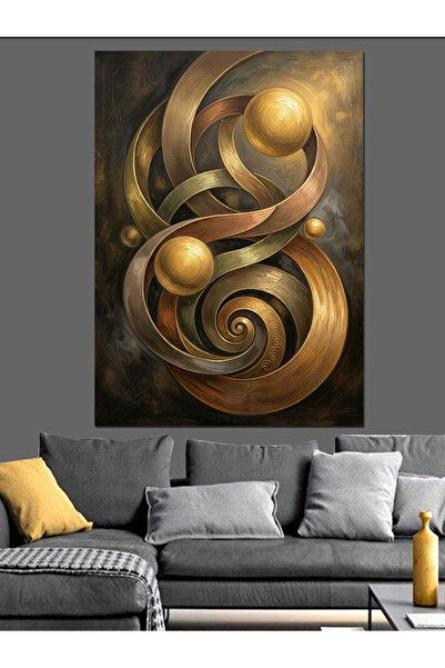 Artmeg Pânză decorativă cu forme spiralate abstracte galbene aurii - Tablou d...