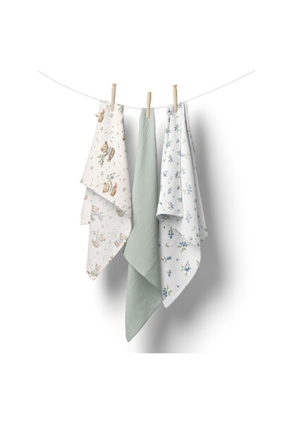 Bocioland Set 3 scutece multifunctionale Green 70x70 cm din muselina 100% bumbac,suprafata texturata