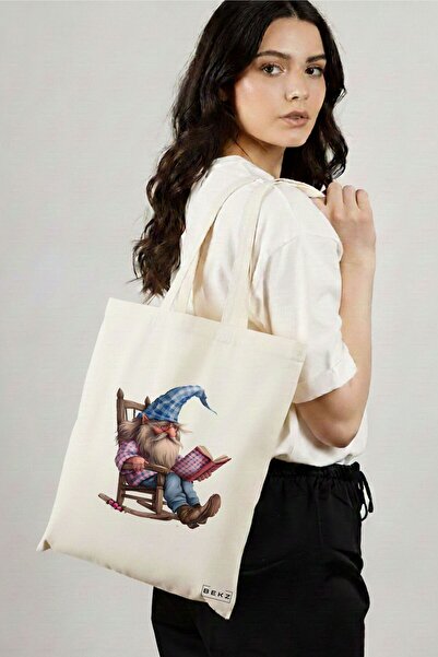 BEKZ Sacosa Cumparaturi Textila, Geanta Tote, model The Bookish Gnome 7 38 x ...