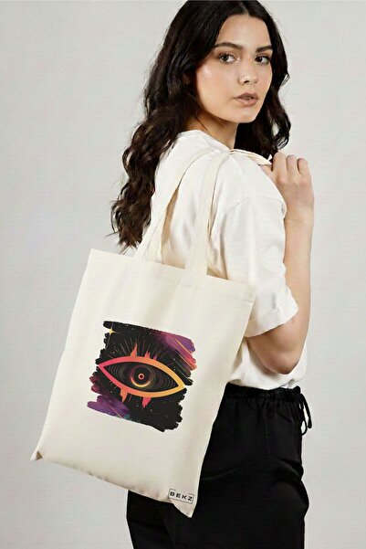 BEKZ Sacosa Cumparaturi Textila, Geanta Tote, model Celestial Eye 18, 38x34.5...