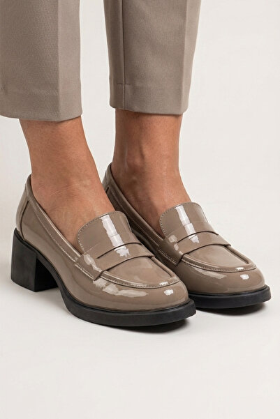 GRADA Γυναικεία παπούτσια Loafer με τακούνι από γνήσιο δέρμα βιζόν, λουστρίνι...