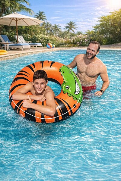 BESTWAY Colac gonflabil copii/adulți, model tigru cu crocodil, Ø119 cm, cu frânghie, 12+