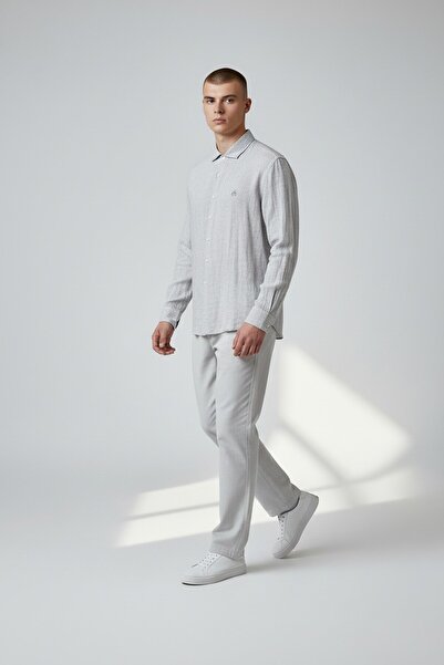 Campione Gray Striped 100% Linen Shirt