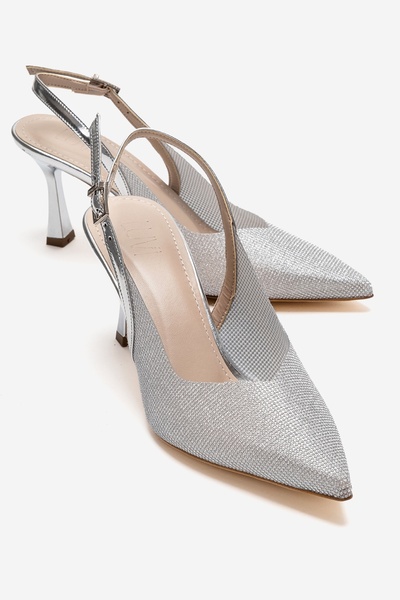 LuviShoes Γυναικεία βραδινά παπούτσια με λεπτό τακούνι DORATA Silver Stone