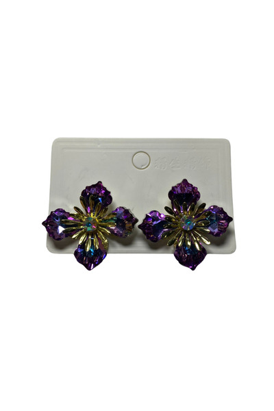 Zalaid Elegant women's earrings with purple crystals and golden floral motif 110