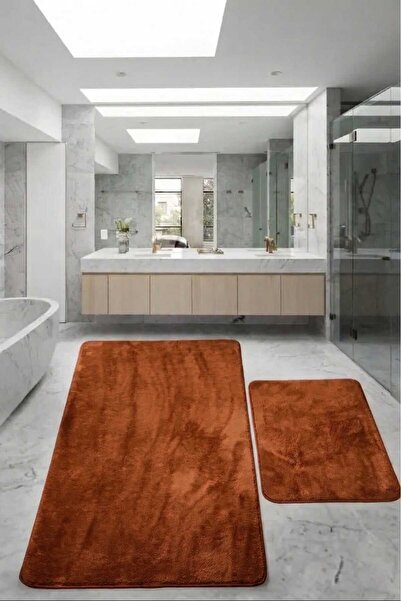 Bonny Home Relax Brown 80X150 + 50X80 cm Large Size 2-Piece Bathroom Rug Set ...