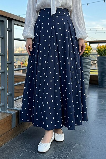 InStyle Πλισέ Πουά Ναυτική Μπλε Φούστα