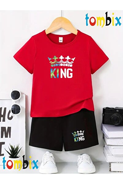 tombix Crowned Colorful King Printed T-Shirt Shorts Summer Children's Set