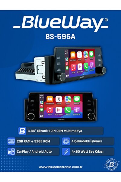 Blueway BW-595A-6.86'' ANDROİD 2/32GB-4ÇEKİRDEK-WİFİ-USB-BT-KABLOSUZ CARPLAY-...