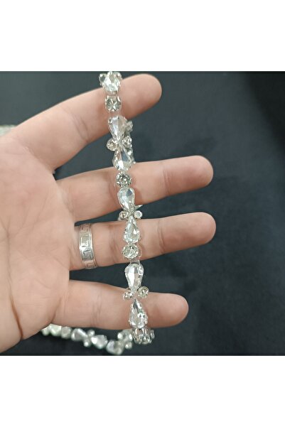 Leylak Store Kristal Taşlı Ütüyle Yapışan Aplik Şerit Abiye 50cm