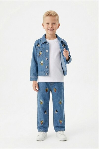 Butik Mickey Friends Nakışlı Erkek Çocuk Denim Ceket ve Pantolon Takımı
