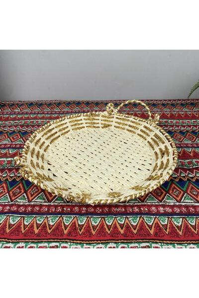 sallat almawasim طبق دائري صغير أبيض وذهبي