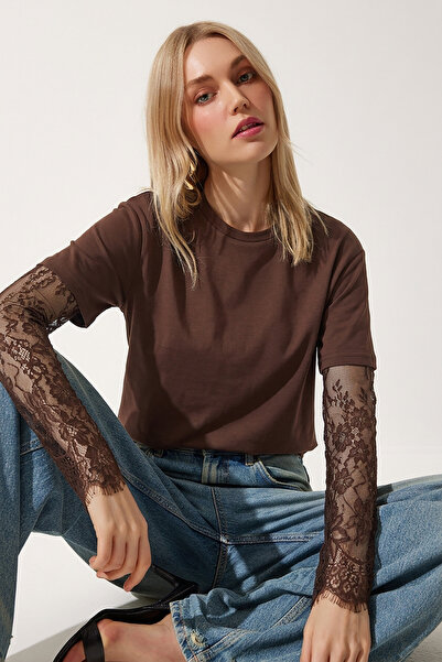 Lovelyİstanbul Δαντελένια Λεπτομερής Oversize Μπλούζα Modal LNT0028 ΚΑΦΕ