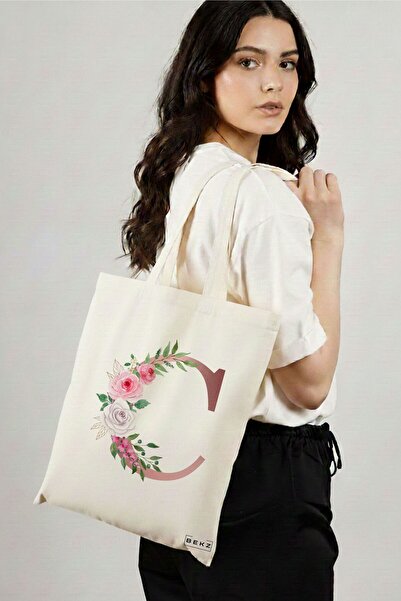 BEKZ Υφασμάτινη Τσάντα Αγορών, Τσάντα Ώμου, Με το γράμμα C σε ροζ χρυσό και τ...