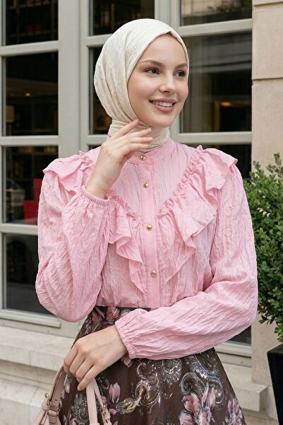 InStyle Ροζ πουκάμισο με βολάν στο γιακά