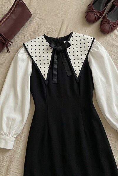 InStyle Γιακάς από σατέν με σχέδια σε λευκό-μαύρο